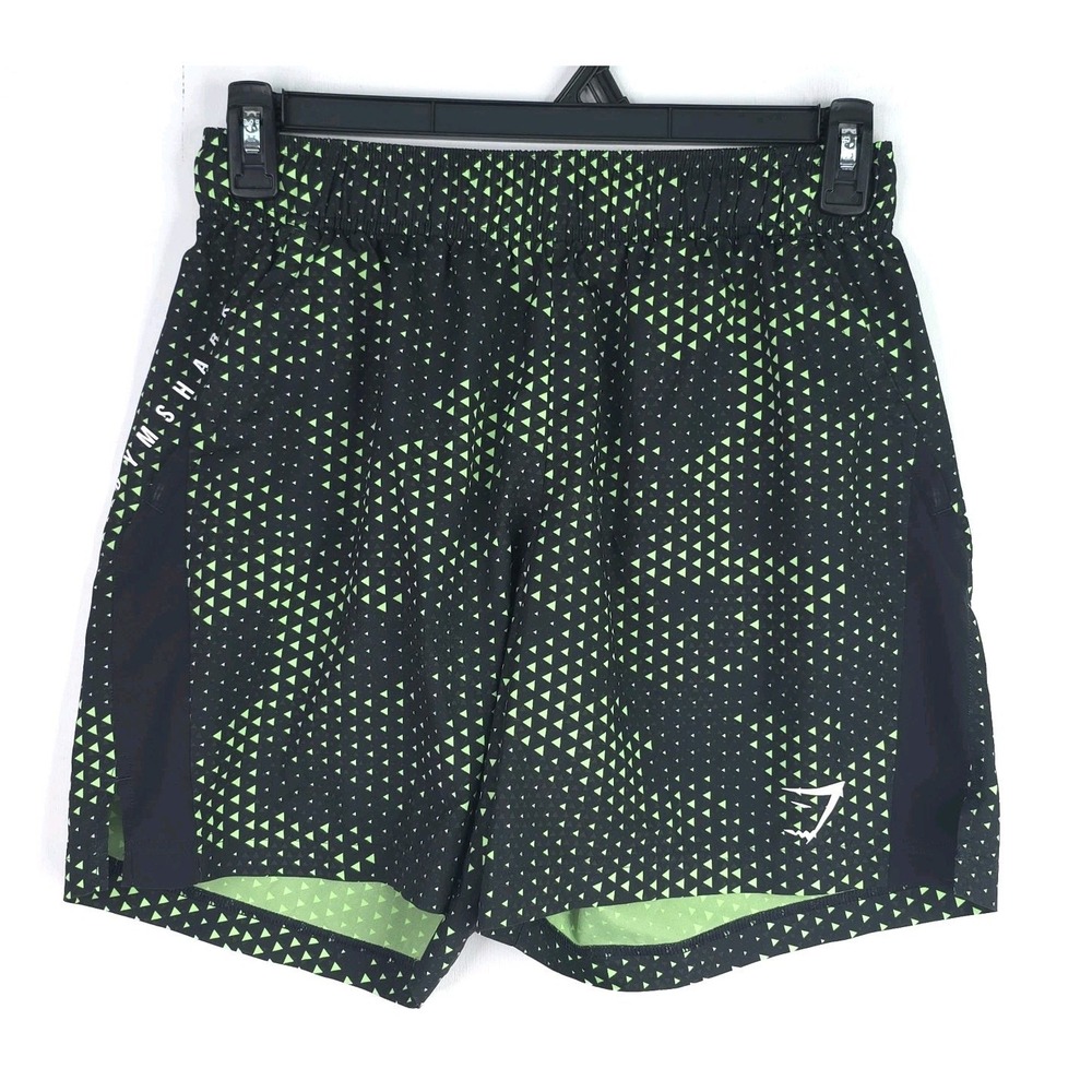 Gymshark Shorts Men Medium‎ Black Green Athletic Triangle Gym Workout M
